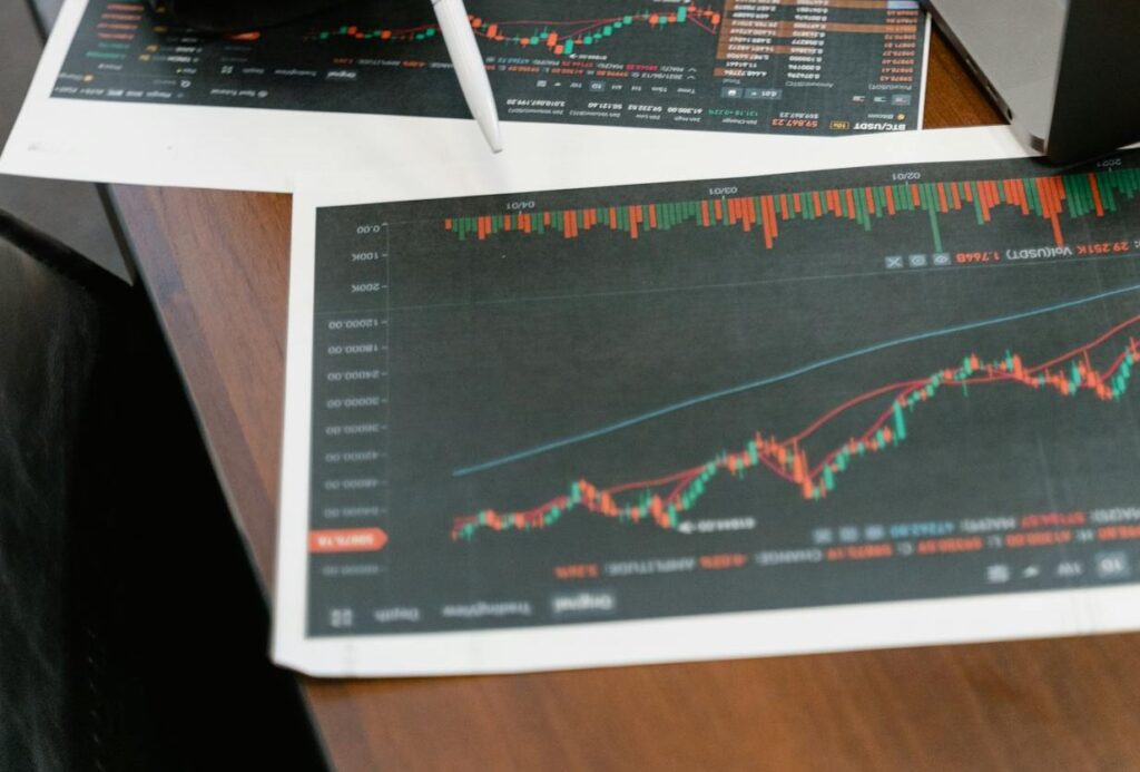 Stock market chart on paper showing market trends