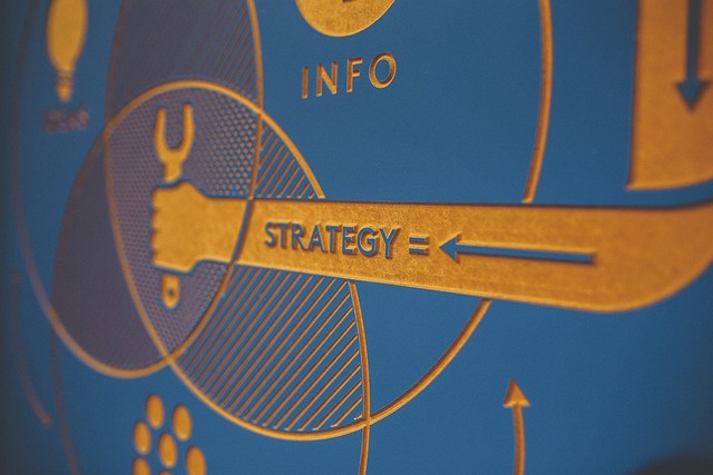 A close-up of a blue wall with a strategy diagram, representing Product Marketing.